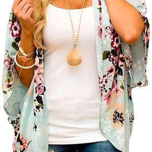PINKMSTYLE Floral Print Kimono Sheer Chiffon Sz M